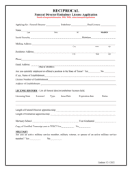 Reciprocal Funeral Director/Embalmer License Application - Texas, Page 2