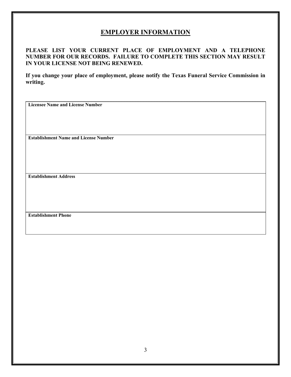 Provisional Funeral Director / Embalmer Renewal Application - Texas, Page 3