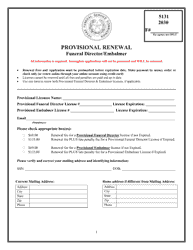 Document preview: Provisional Funeral Director/Embalmer Renewal Application - Texas