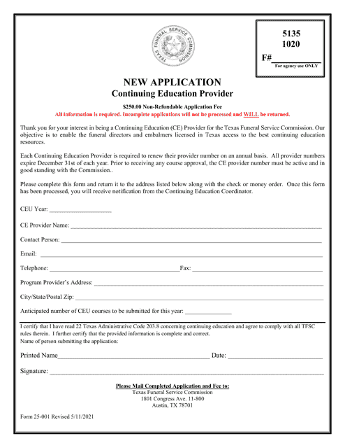 Form 25-001 Continuing Education Provider New Application - Texas