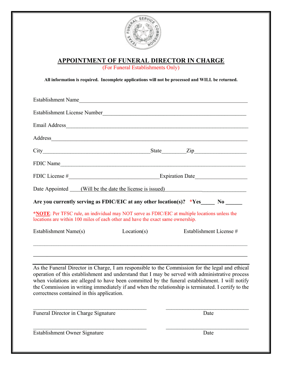 Funeral Establishment Application - Texas, Page 4