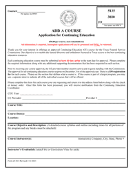 Document preview: Form 25-015 Add a Course Application for Continuing Education - Texas