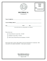 Document preview: Reciprocal Licensing Fee - Texas