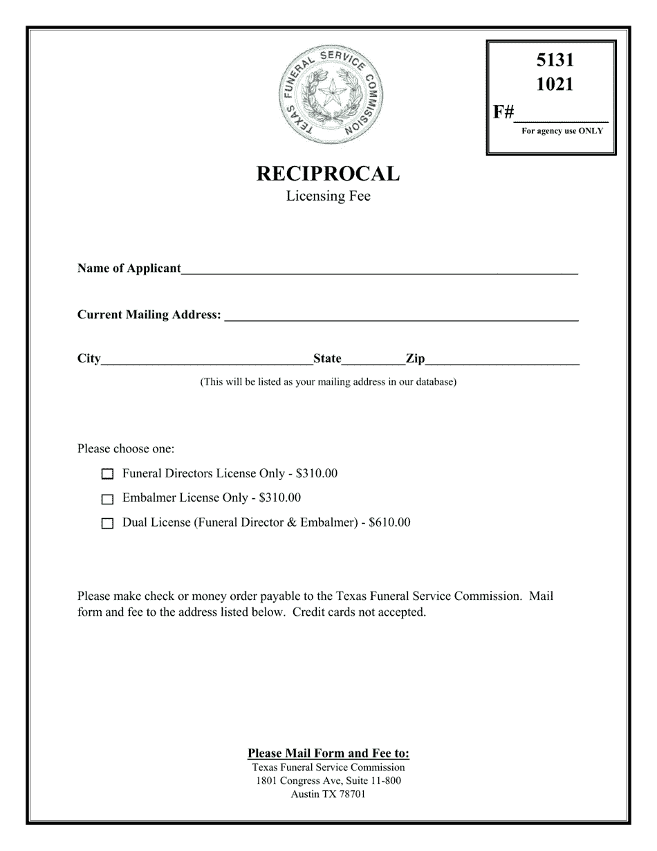 Texas Reciprocal Licensing Fee Fill Out, Sign Online and Download PDF Templateroller