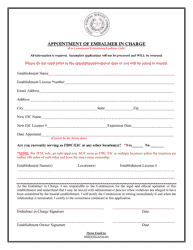 Document preview: Appointment/Removal of Embalmer in Charge - Texas