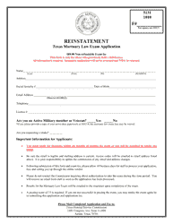 Document preview: Reinstatement Texas Mortuary Law Exam Application - Texas