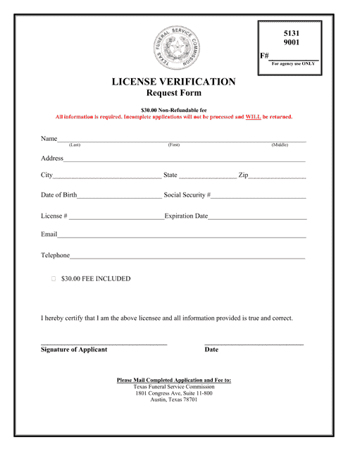 License Verification Request Form - Texas Download Pdf