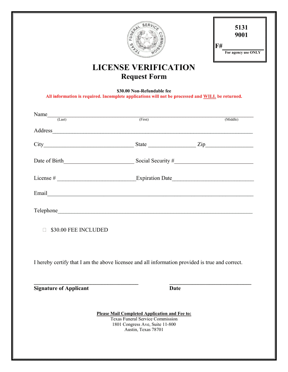 Texas License Verification Request Form - Fill Out, Sign Online and ...
