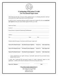 Document preview: Continuing Education Credit for Provisional Supervision - Texas