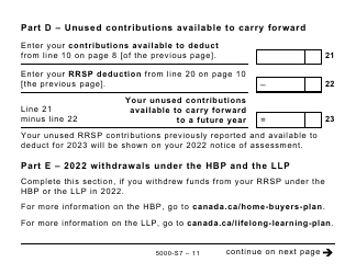 Form 5000-S7 Schedule 7 Rrsp, Prpp, and Spp Unused Contributions, Transfers, and Hbp or LLP Activities (Large Print) - Canada, Page 11