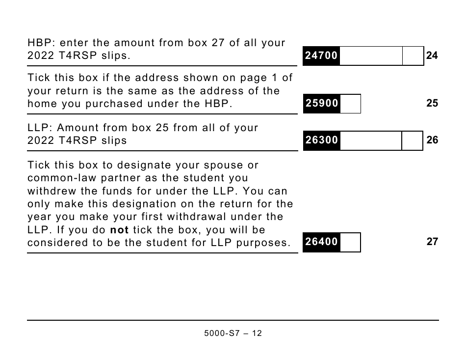Form 5000-S7 Schedule 7 Rrsp, Prpp, and Spp Unused Contributions, Transfers, and Hbp or LLP Activities (Large Print) - Canada, Page 12