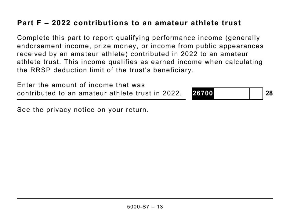 Form 5000-S7 Schedule 7 Rrsp, Prpp, and Spp Unused Contributions, Transfers, and Hbp or LLP Activities (Large Print) - Canada, Page 13