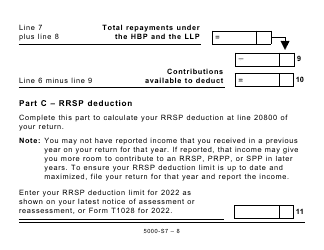 Form 5000-S7 Schedule 7 Rrsp, Prpp, and Spp Unused Contributions, Transfers, and Hbp or LLP Activities (Large Print) - Canada, Page 8