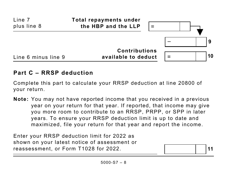 Form 5000-S7 Schedule 7 Rrsp, Prpp, and Spp Unused Contributions, Transfers, and Hbp or LLP Activities (Large Print) - Canada, Page 8