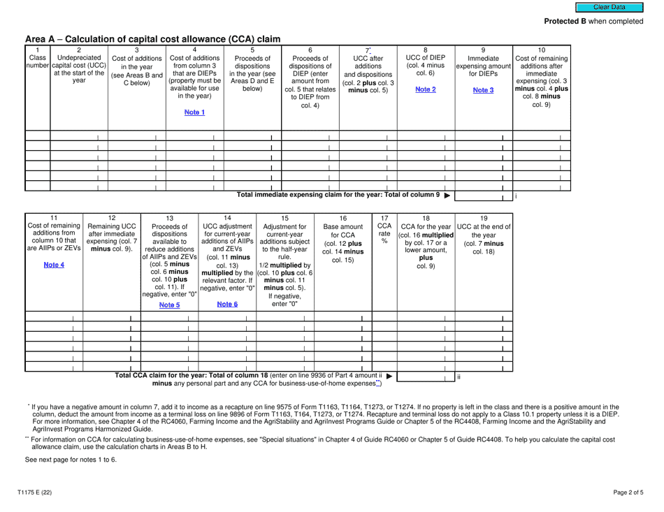 Form T1175 Farming - Calculation of Capital Cost Allowance (Cca) and Business-Use-Of-Home Expenses - Canada, Page 2