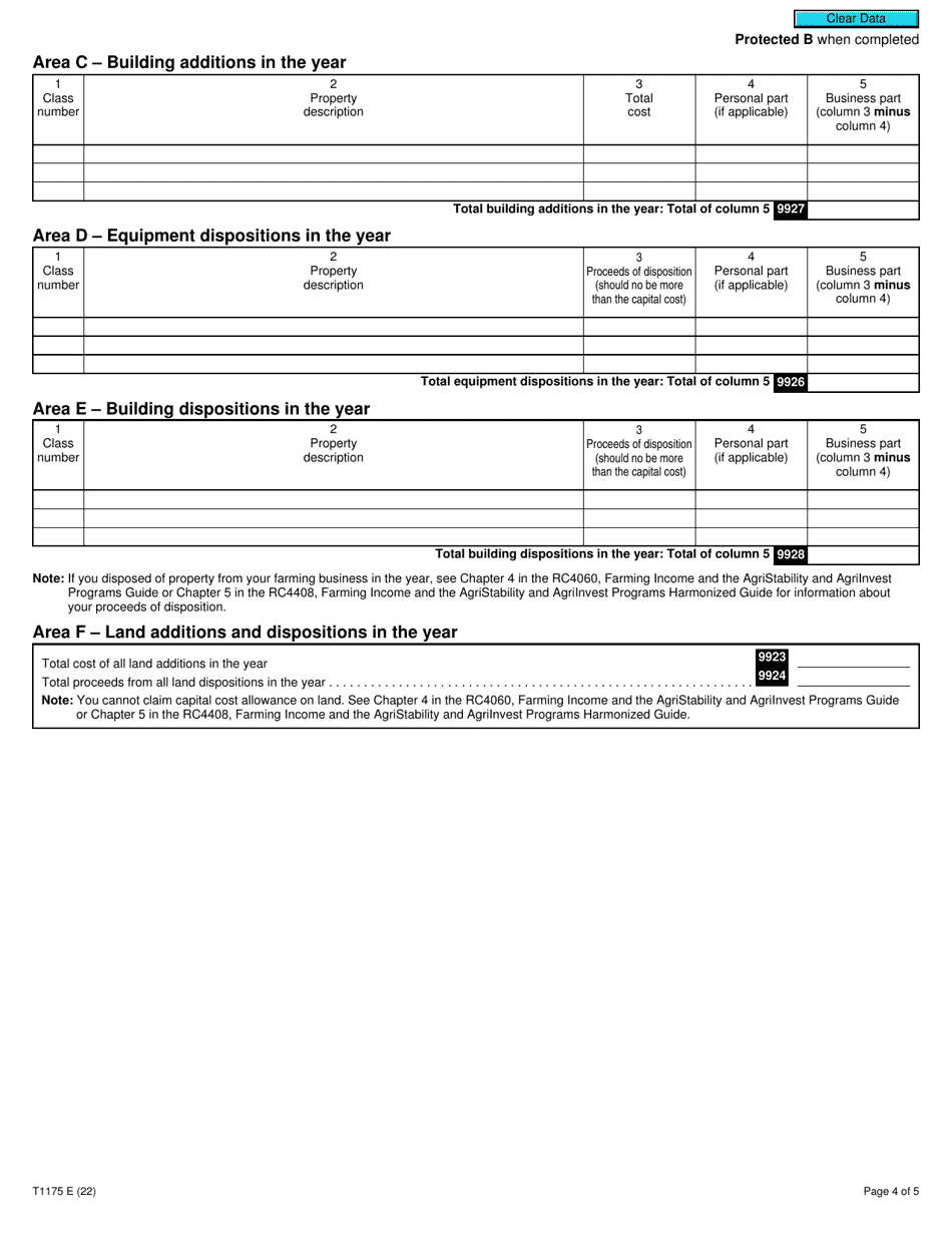 Form T1175 Farming - Calculation of Capital Cost Allowance (Cca) and Business-Use-Of-Home Expenses - Canada, Page 4