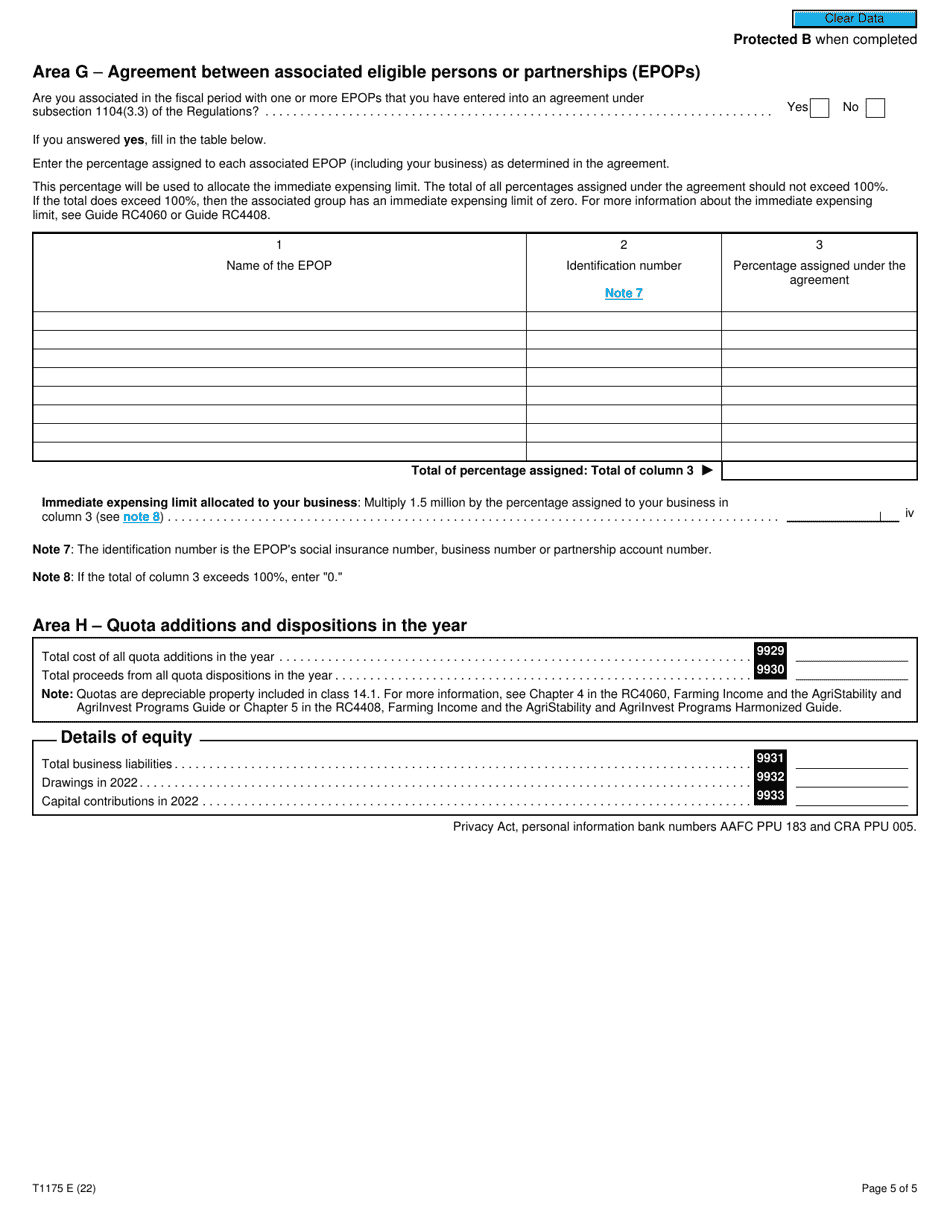 Form T1175 Farming - Calculation of Capital Cost Allowance (Cca) and Business-Use-Of-Home Expenses - Canada, Page 5