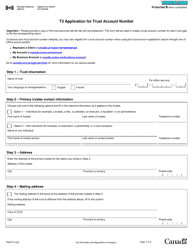 Form T3APP T3 Application for Trust Account Number - Canada