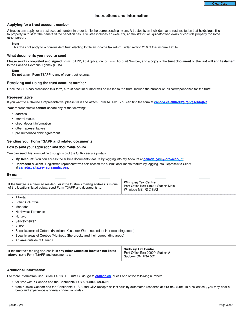 Form T3APP T3 Application for Trust Account Number - Canada, Page 3