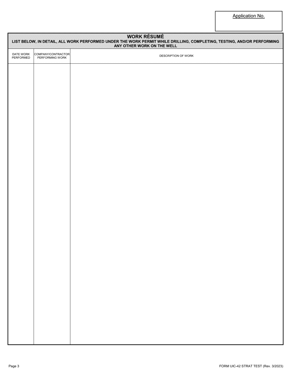 Form UIC-42 STRAT TEST Class V Well History and Work Resume Report - Louisiana, Page 3