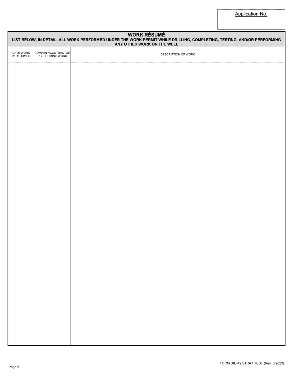 Form UIC-42 STRAT TEST Class V Well History and Work Resume Report - Louisiana, Page 5