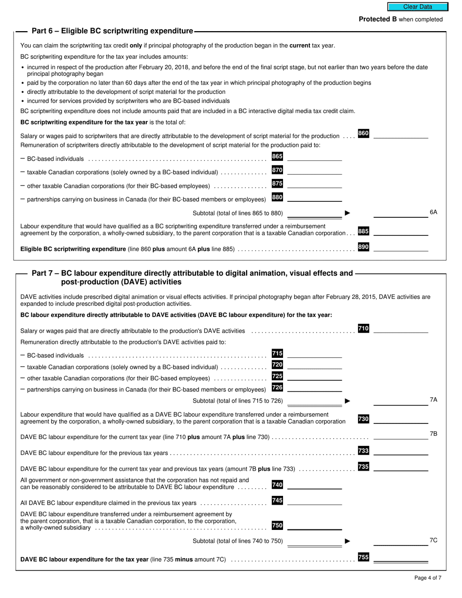 Form T1196 British Columbia Film and Television Tax Credit (2020 and Later Tax Years) - Canada, Page 4