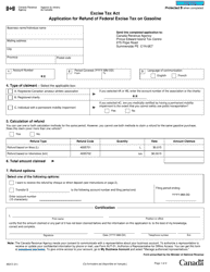 Document preview: Form XE8 Excise Tax Act - Application for Refund of Federal Excise Tax on Gasoline - Canada
