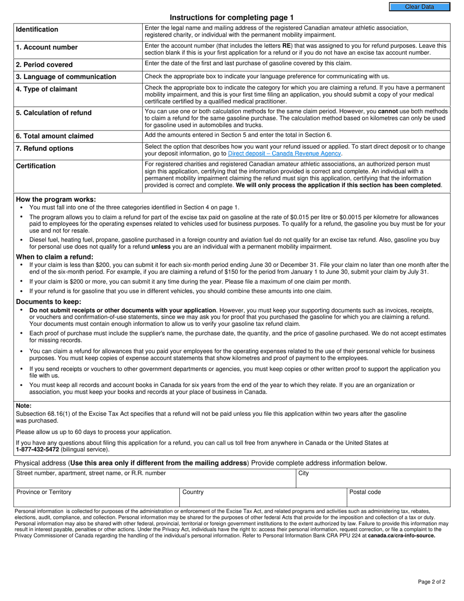 Form XE8 Excise Tax Act - Application for Refund of Federal Excise Tax on Gasoline - Canada, Page 2