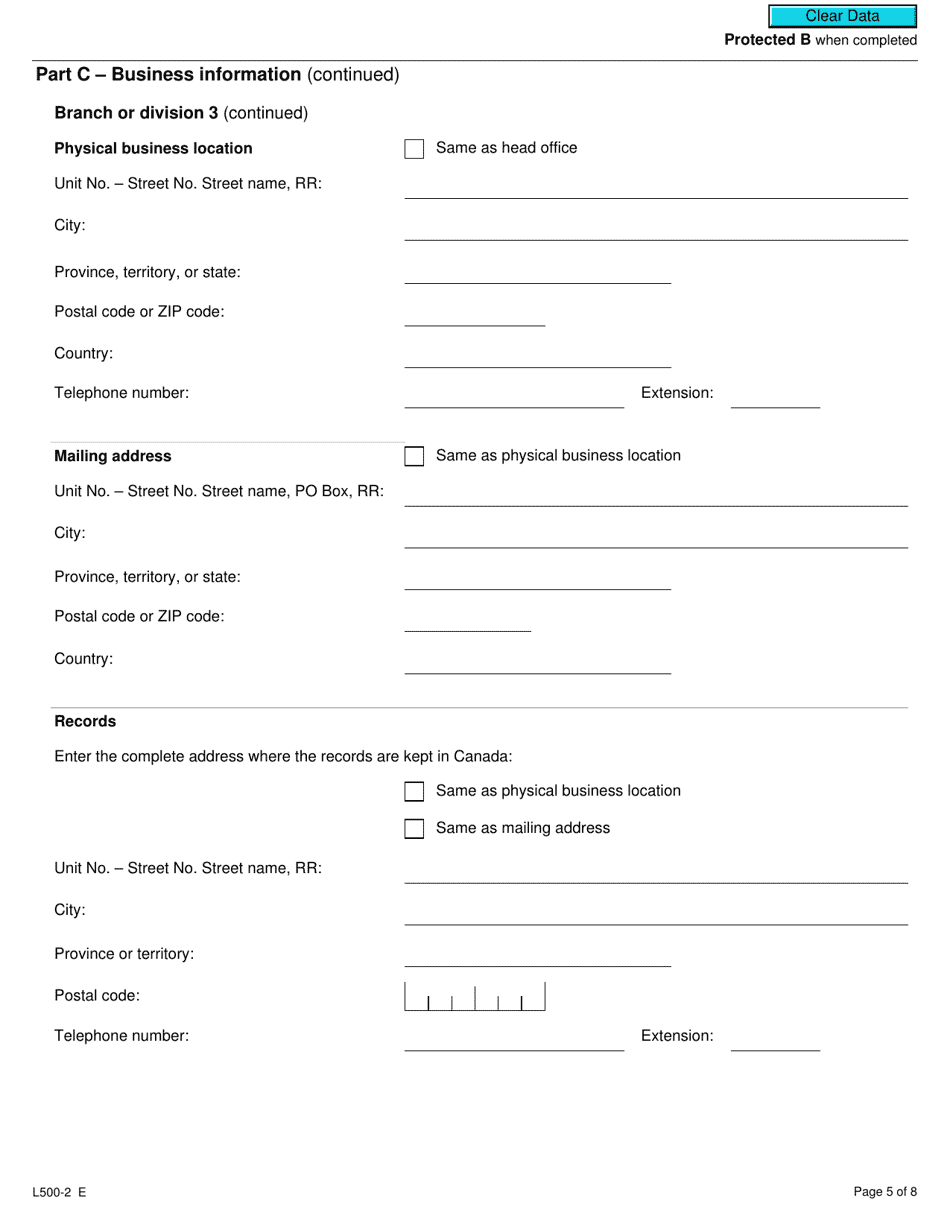 Form L500-2 Application or Revocation of the Authorization to File Separate Luxury Tax Returns for Branches and Divisions - Canada, Page 5
