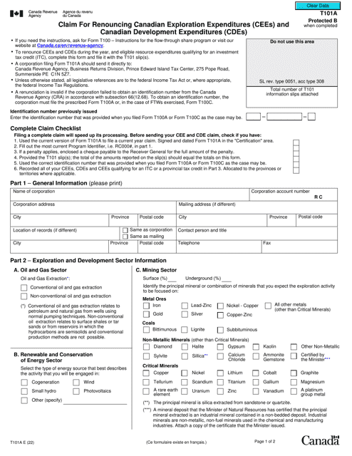 Form T101A  Printable Pdf