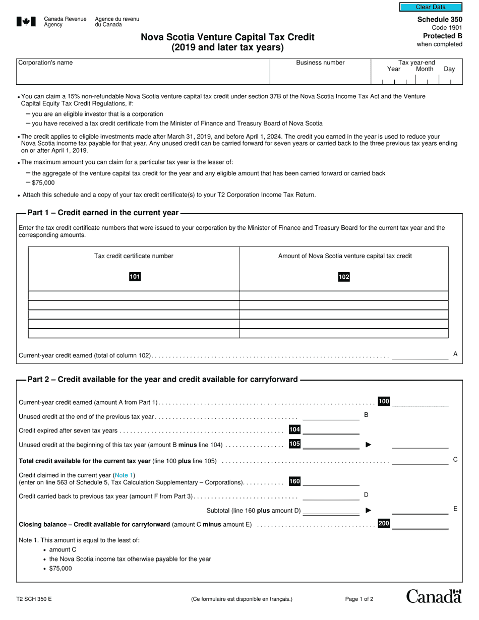 Form T2 Schedule 350 - Fill Out, Sign Online And Download Fillable Pdf 