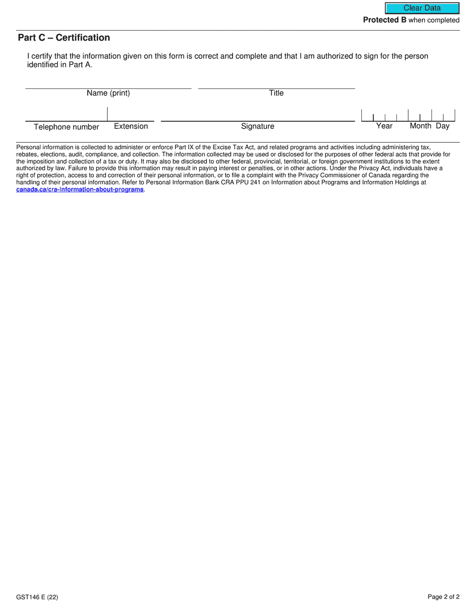 Form GST146 Notice of Revocation of Waiver (Subsection 298(8) of the Excise Tax Act) - Canada, Page 2