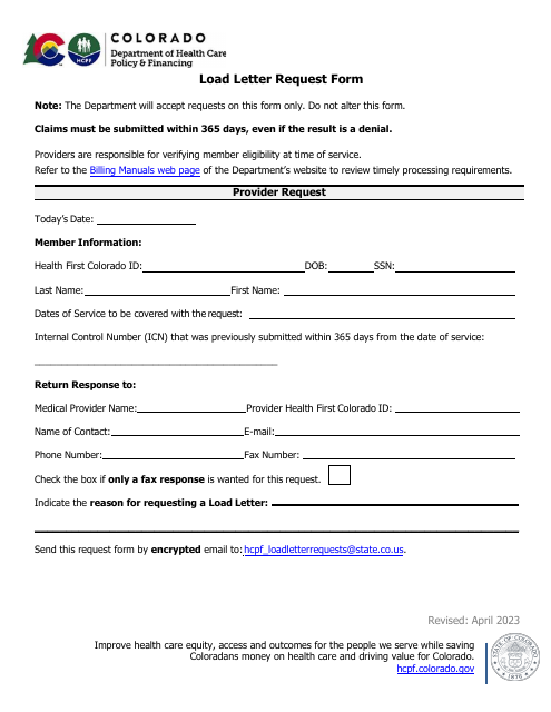 Load Letter Request Form - Colorado