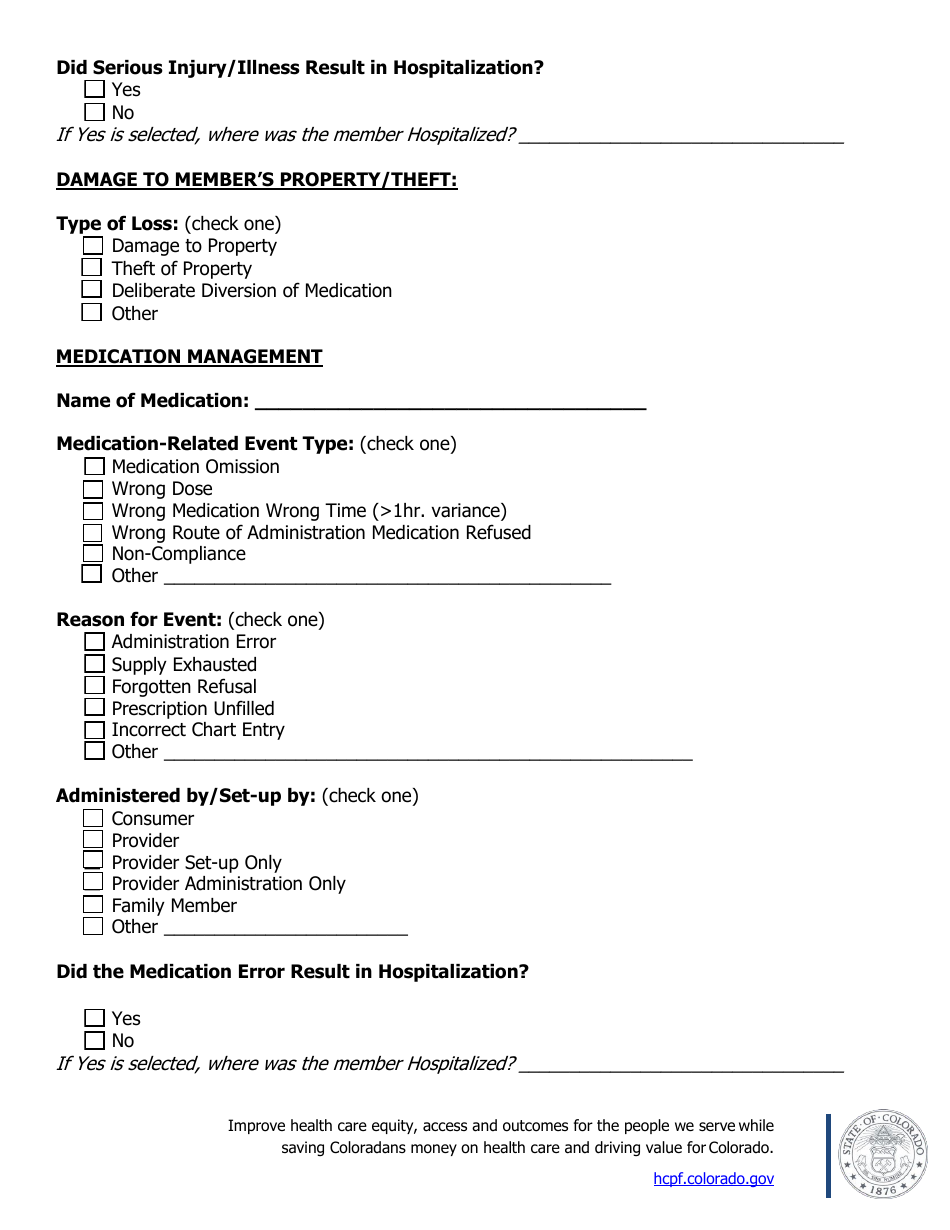 Residential Childcare Provider Critical Incident Information Form - Colorado, Page 4