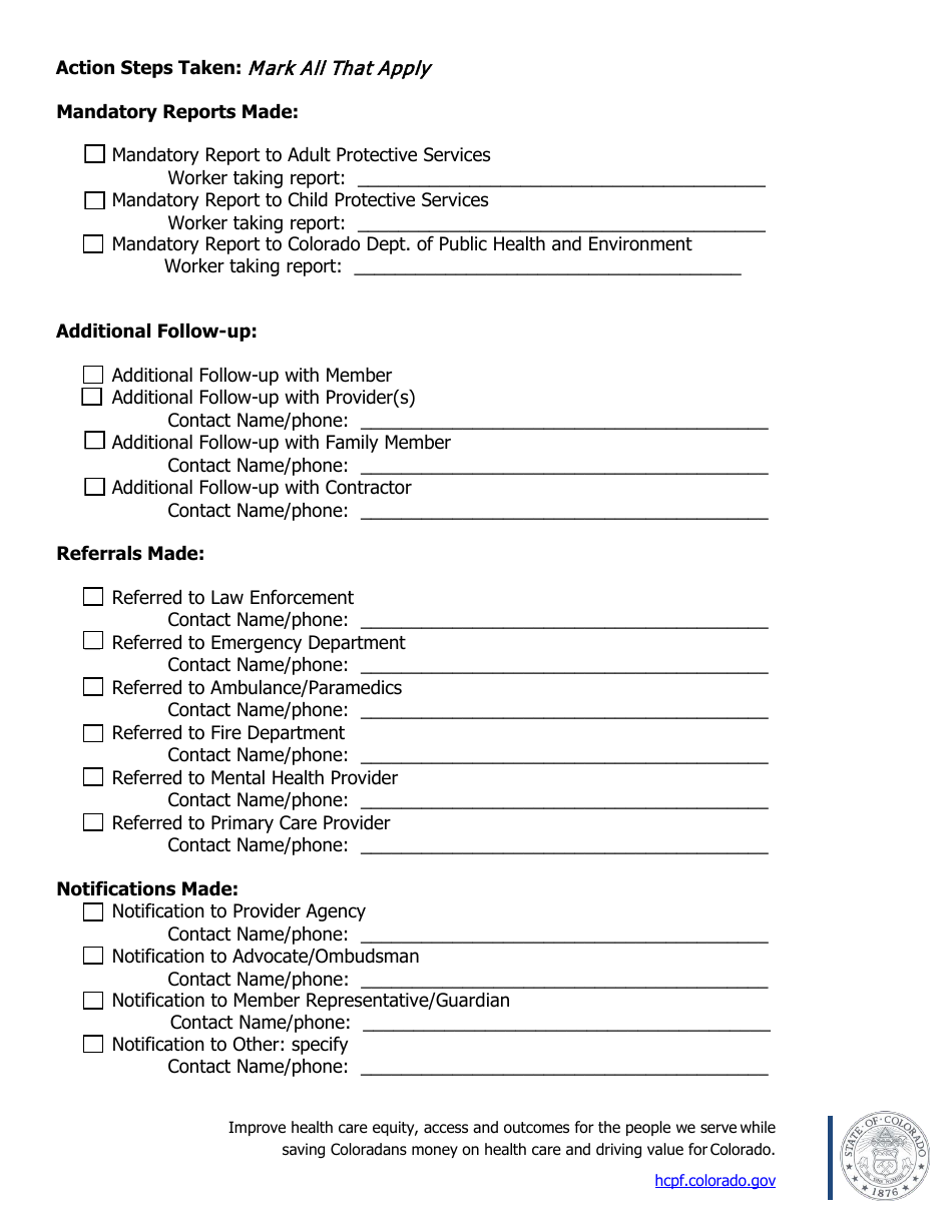 Residential Childcare Provider Critical Incident Information Form - Colorado, Page 6