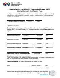 Document preview: Nursing Facility Post Eligibility Treatment of Income (Peti) Medical Necessity Certification Form - Colorado