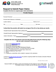 Document preview: Request to Submit Paper Claims - Colorado