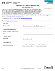 Form B602 Application for a Refund of Vaping Duty - Canada
