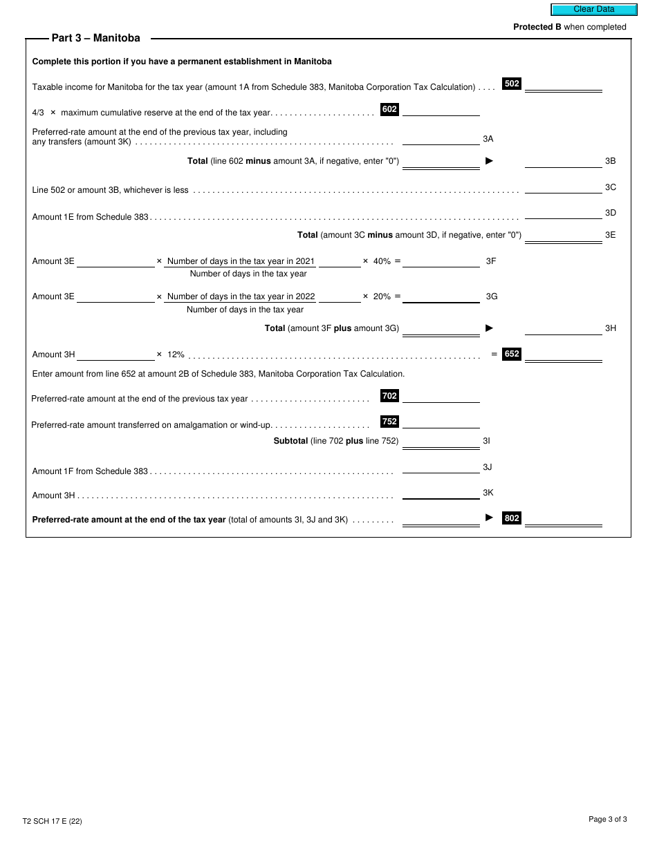Form T2 Schedule 17 Credit Union Deductions (2022 and Later Tax Years) - Canada, Page 3