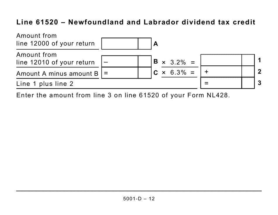 Form 5001-D Worksheet NL428 Newfoundland and Labrador (Large Print) - Canada, Page 12