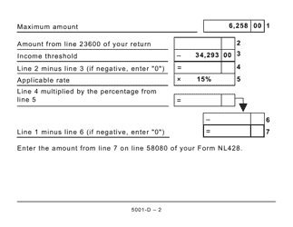 Form 5001-D Worksheet NL428 Newfoundland and Labrador (Large Print) - Canada, Page 2