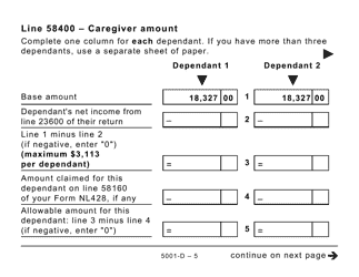 Form 5001-D Worksheet NL428 Newfoundland and Labrador (Large Print) - Canada, Page 5