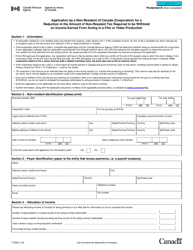 Form T1288 Application by a Non-resident of Canada (Corporation) for a Reduction in the Amount of Non-resident Tax Required to Be Withheld on Income Earned From Acting in a Film or Video Production - Canada