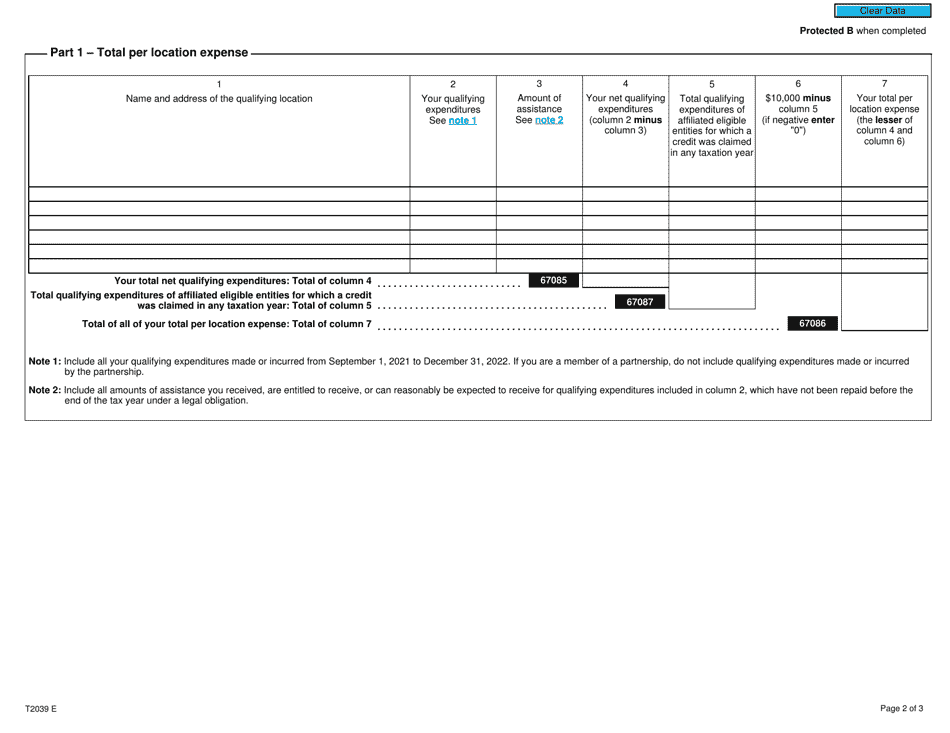 Form T2039 Air Quality Improvement Tax Credit - Canada, Page 2