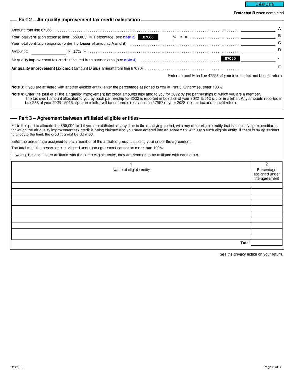 Form T2039 Air Quality Improvement Tax Credit - Canada, Page 3