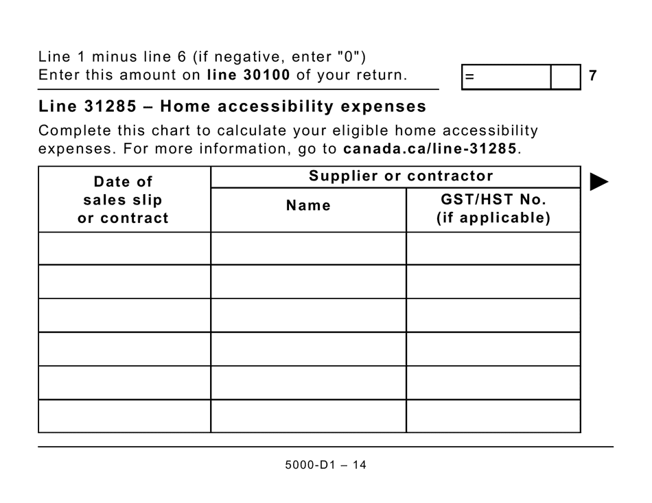 Form 5000-D1 Federal Worksheet - Large Print - Canada, Page 14