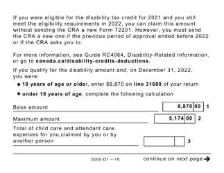 Form 5000-D1 Federal Worksheet - Large Print - Canada, Page 19