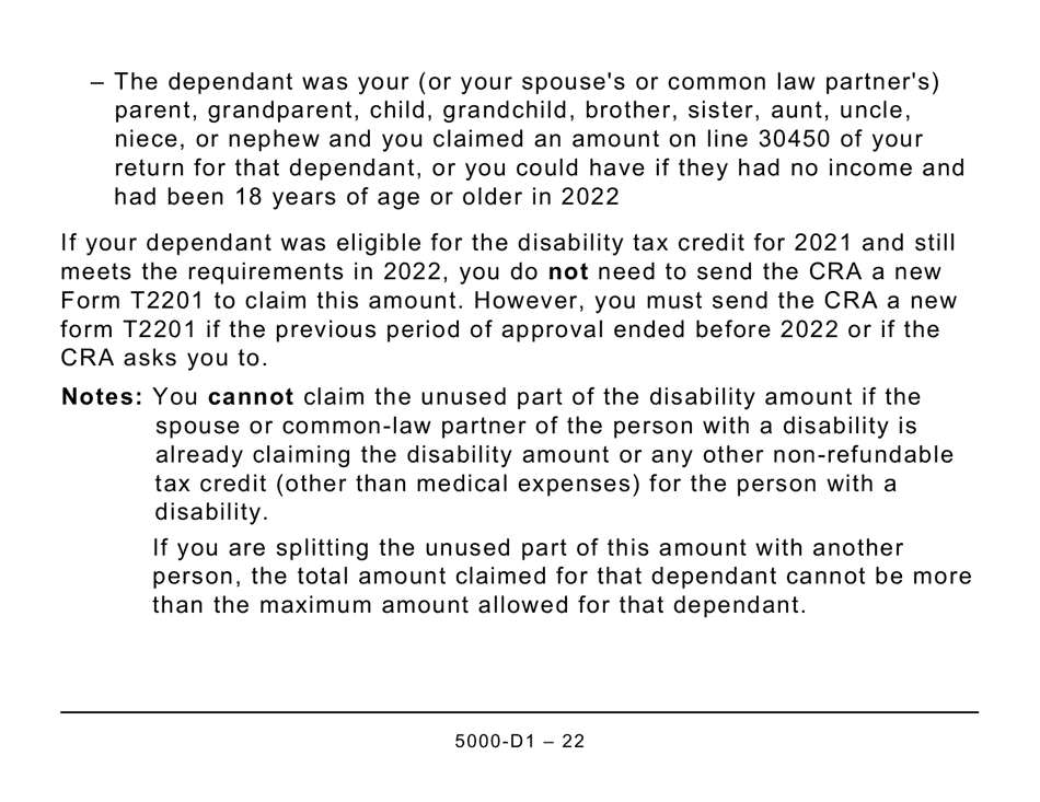Form 5000-D1 Federal Worksheet - Large Print - Canada, Page 22
