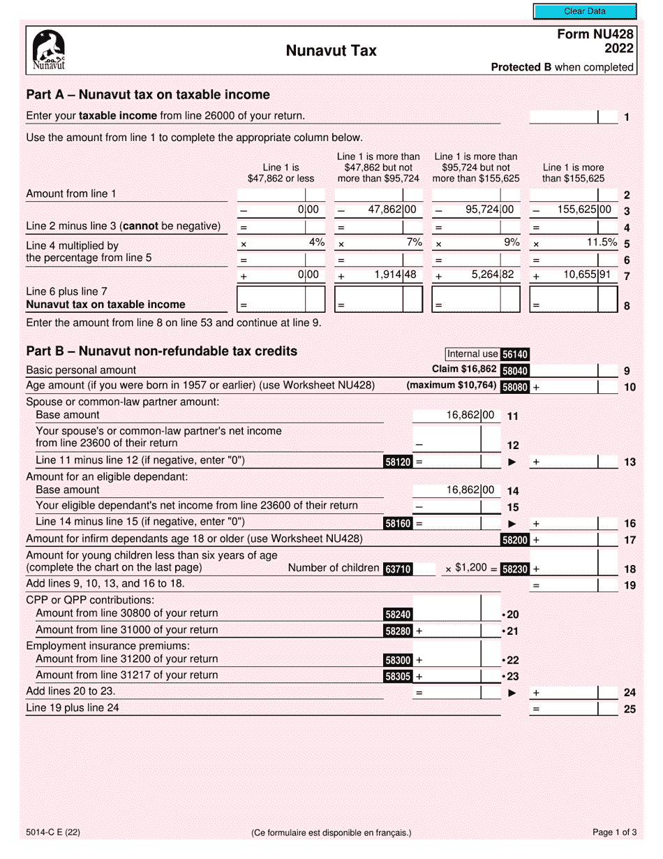 Form 5014-C (NU428) Nunavut Tax - Canada, Page 1