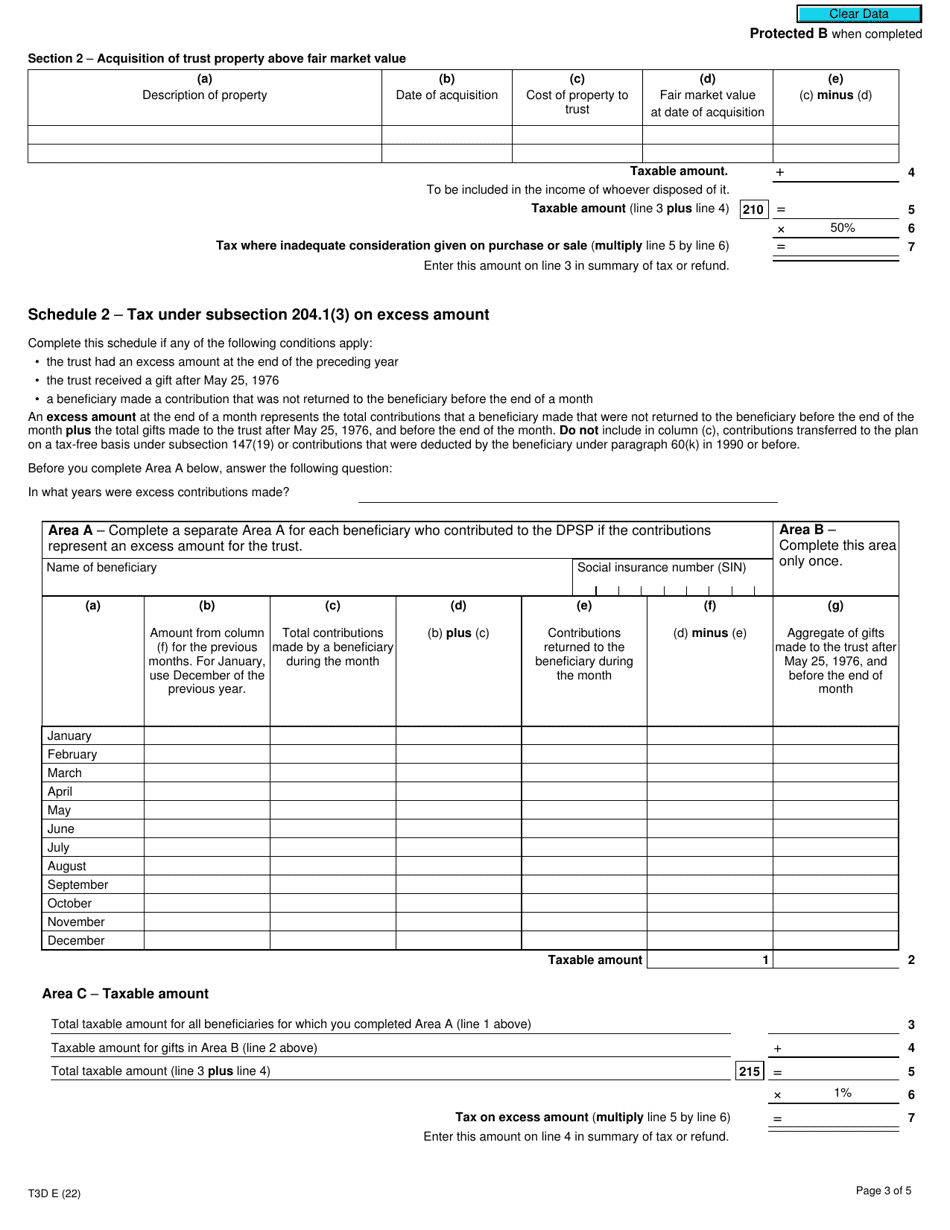 Form T3D Income Tax Return for Deferred Profit Sharing Plan (Dpsp) or Revoked Dpsp - Canada, Page 3